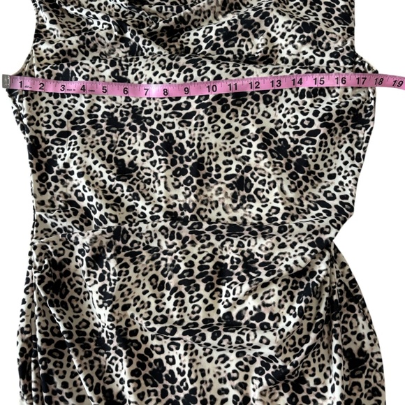 Larry Levine Leopard Animal Print Sheath Dress Sleeveless Cowl Neck Stretch M - Picture 9 of 10